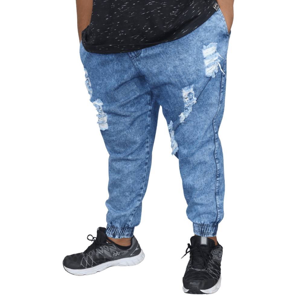 Calça Jogger Plus Size Jeans Destroyed Extra Grande