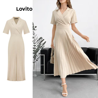 Lovito Elegante vestido de saia plissada simples para mulheres L99ED932