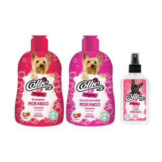 Kit Banho Pet Morango Shampoo + Condicionador + Colonia Limpeza e Nutrição 400ml Collie Vegan