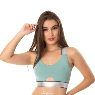 Top Yoga Feminino Academia Soutien Esportivo Beauty-Back Bra Com Bojo Removível Elástico Prata