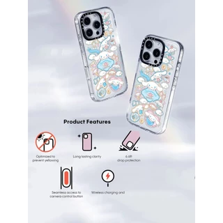 Personagens CASETiFY X Sanrio-Cinnamoroll Lovely Cafe Sticker Case Sucção Magnética Transparente Acrílico Rígido Traseiro TPU Edge Capa Para IPhone De Impacto Apple 13 14 15 16 Pro Max