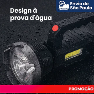 Lanterna LED Portátil Prova D'água Recarregável USB Farolete Holofote Mão