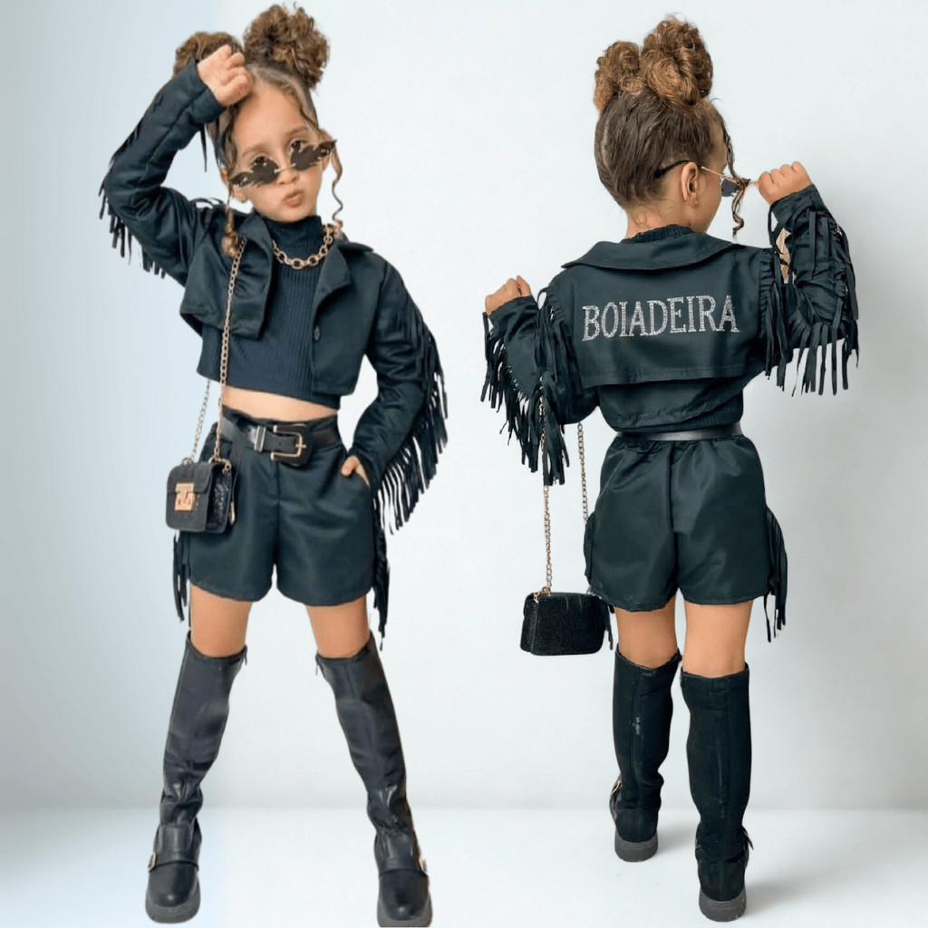 Roupa Ana Castela Fantasia Menina Boiadeira Infantil Preto com e sem ...