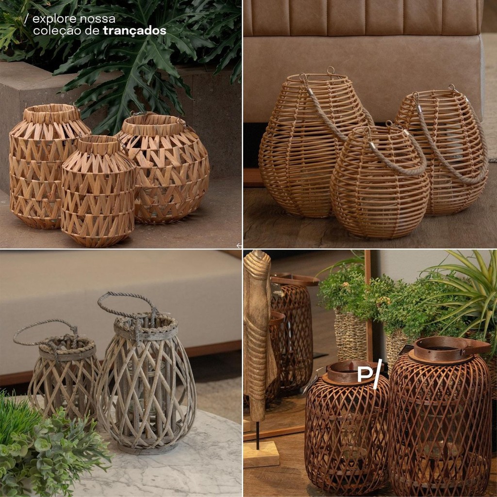 Lanterna Decorativa Rústica de Fibra Natural Artesanal p/ Casa Jardim Varanda Paramount