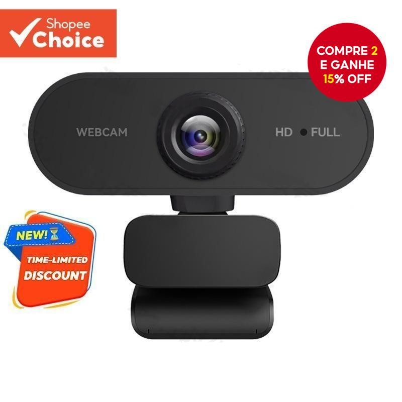 Câmera USB Com Webcam De Rede Preta Full HD 1080p 360 ° Microfone Giratório Para Laptop