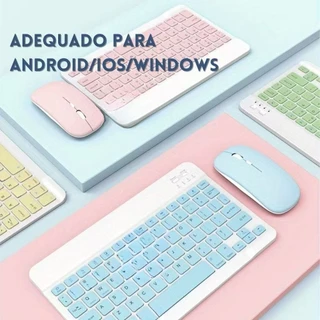 Mouse+KIT Teclado cor Via Bluetooth Compacto e Design Moderno - Compatível Com phones/Notebook/Tablet!