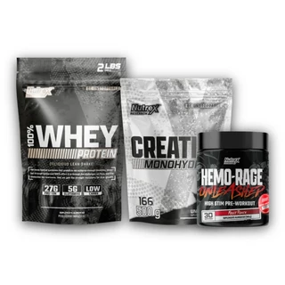 Kit 100% Whey Protein + Pré Treino Concentrado 180g + Creatina Monohydrate Pura 500g - Nutrex Research em Oferta na Shopee