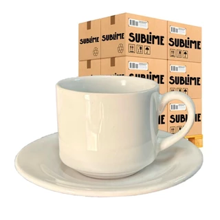 10 Xícaras com Pires para Sublimação 180 ML Sublime Resinada