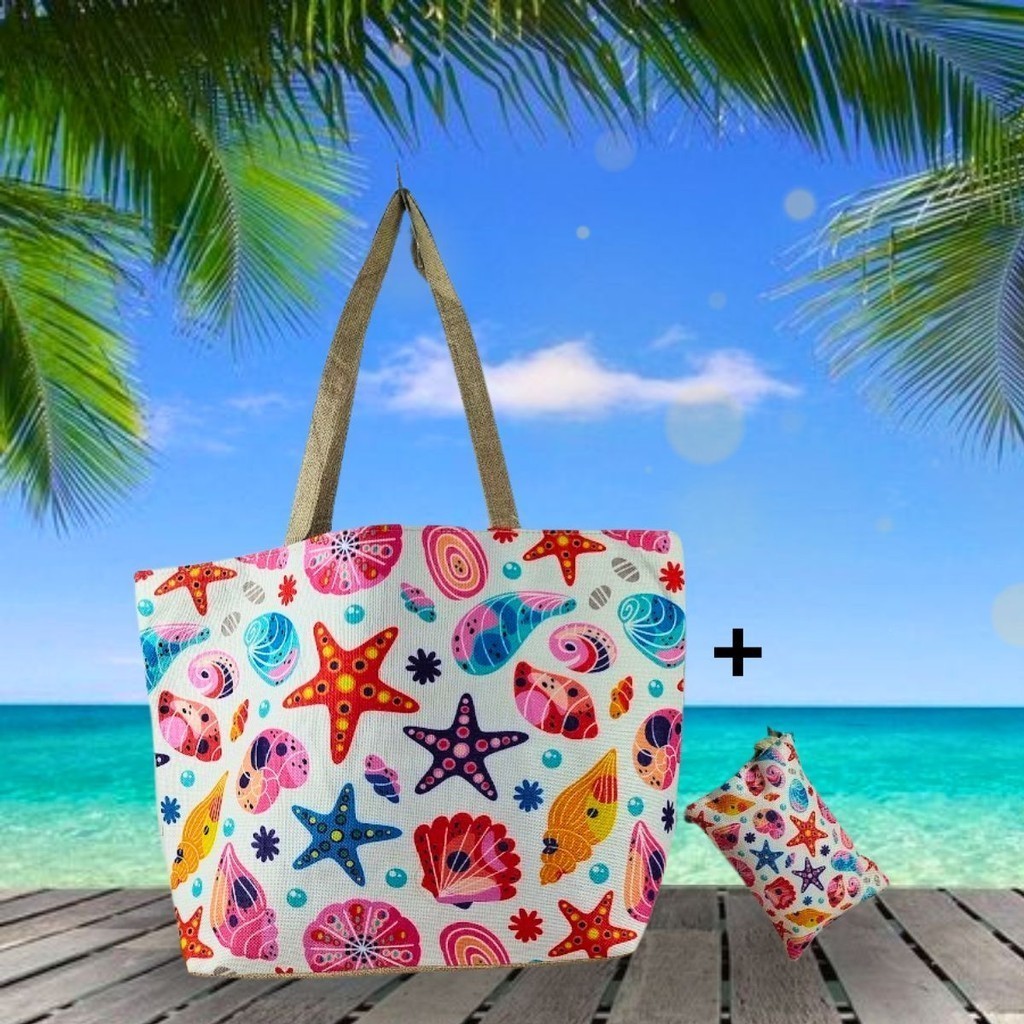 Bolsa de Praia Feminina de Pano Grande Com Nécessaire Estampas Verão ...