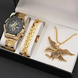 Conjunto 3PCS Relógios De Moda De Luxo Masculina Relógio De Quartzo Casual Masculino Pulseira