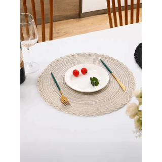 4pcs Placemat Redondo Liso , Tecido De Poliéster Bege , Tapete De Cozinha Resistente Ao Calor Place Mat Para Mesa De Jantar