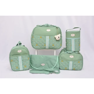 Kit Bolsa De Maternidade Urso Com Perola 5 Peças (Verde Cha)