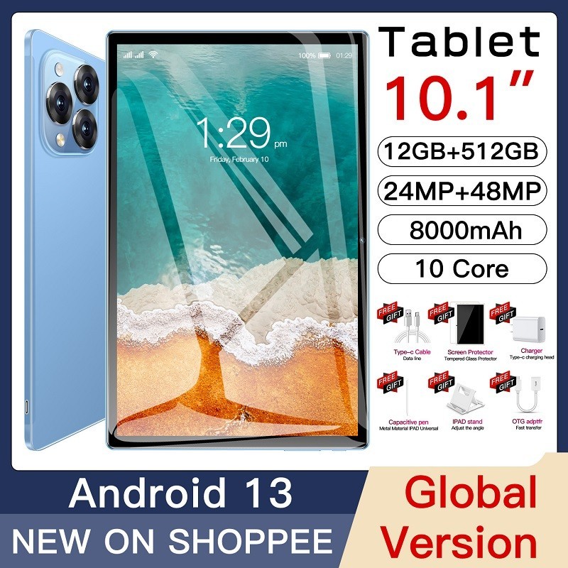 TableT De 10,1 Polegadas Android 13 12GB + 512GB Alta Limpeza 24MP ...
