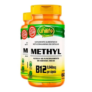Kit 2x Vitamina B12 350mg Unilife Methyl 60 Cápsulas/Made in Usa