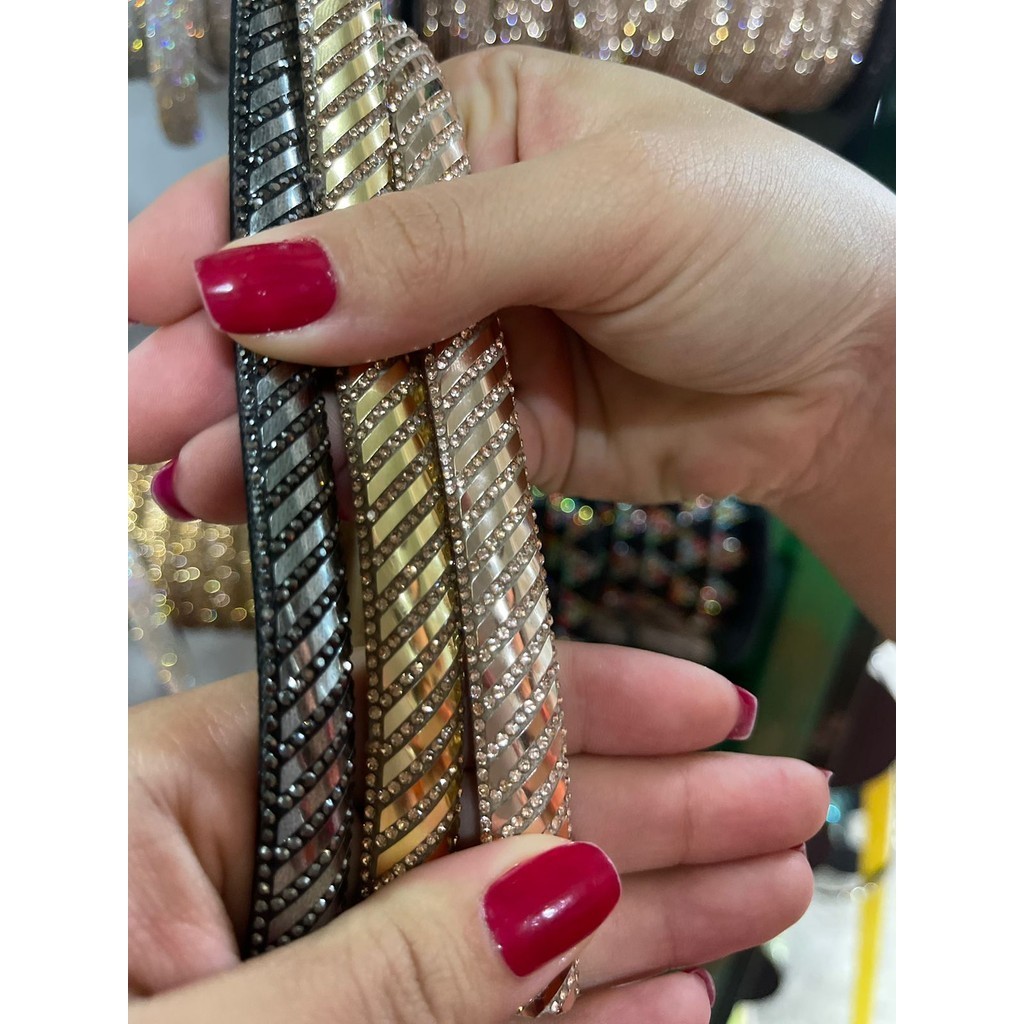 Fita Tubo Strass Meia Cana Espelhada 13mm