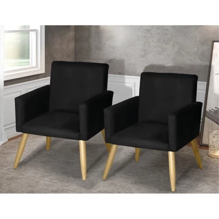 Kit 2 Poltrona Decorativa Nina Veludo Premium Pes Palitos Para Consultorio Recepcao Sala de Espera Confortavel