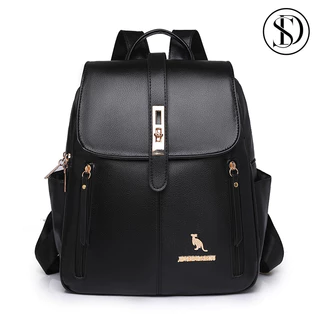 SD Mochila Feminina Média Universitária De Qualidade De Costas Em Couro Sintético Cangurus Preto