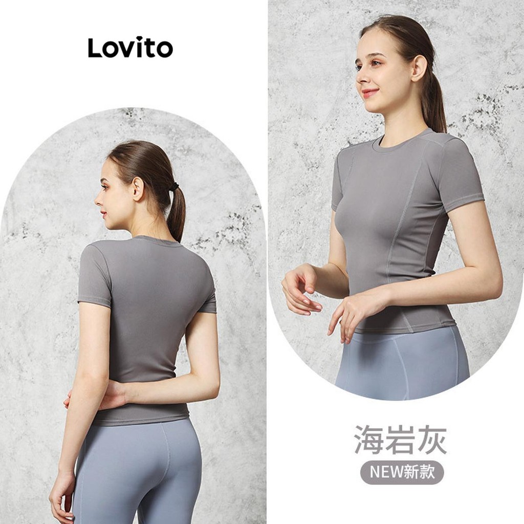 Lovito Women Sporty Plain Structure Line Sports T-Shirt LNL51176