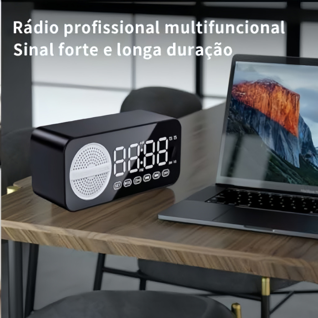 Radio Radinho Retro com Relógio Despertador e Rxibição de hora Bluetooth Portátil AD-520