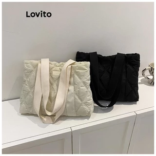 Lovito Bolsa casual de grande capacidade com trança lisa para mulheres LFA45238