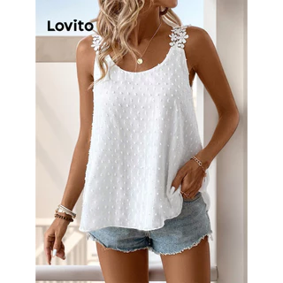 Lovito Regata feminina romântica com gola simples e babados com costura em tecido LBL15293