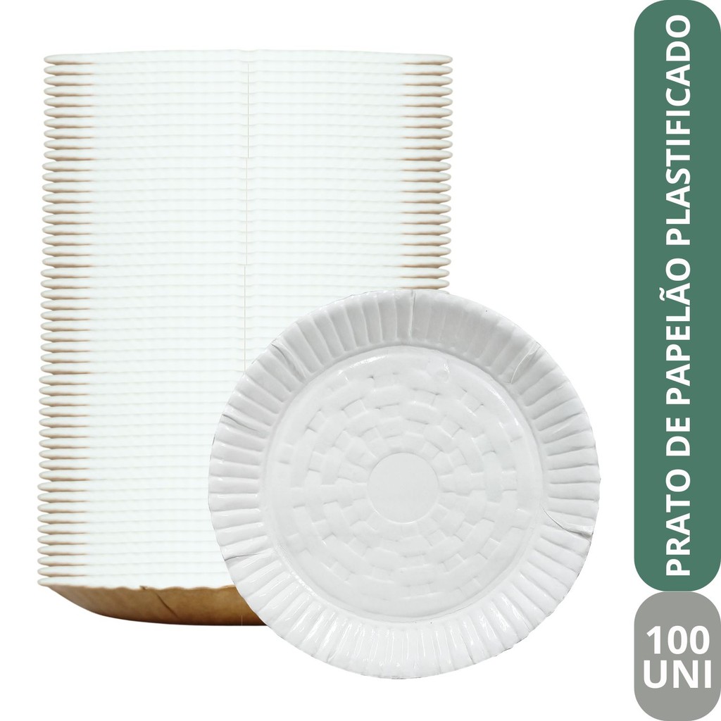Kit 100 Pratos De Papelão Plastificado Branco Prato Para Bolo Festa ...