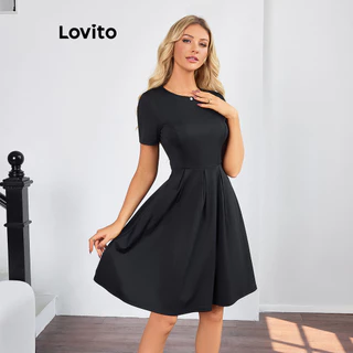 Lovito Vestido básico liso elegante para mulheres LBL16435