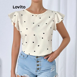 Lovito Blusa casual com babados em formato de coração para mulheres LBL16335