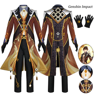 Anime Genshin Impacto Cosplay Traje Zhongli Conjuntos De Uniforme Completo Jogo Personagem Robe Halloween Fantasia Outfit