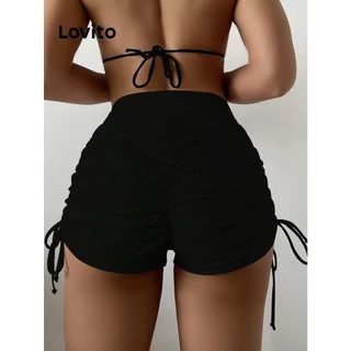 Lovito Cueca de biquíni casual de cor sólida com cordão liso para mulheres LNL77180