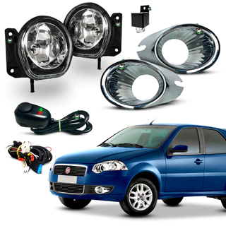 Kit Farol Auxiliar Milha Palio ELX 2008 2009 2010 2011 Moldura Cromada Botao Colante