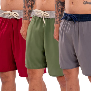 Kit 3 Shorts Mauricinho Elastano Liso Premium Cós Duplo Com Atacas
