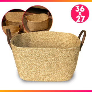 Cesto Organizador Decorativo Retangular 36x27x20cm De Fibra Natural Com Alça Mocca - Paramount