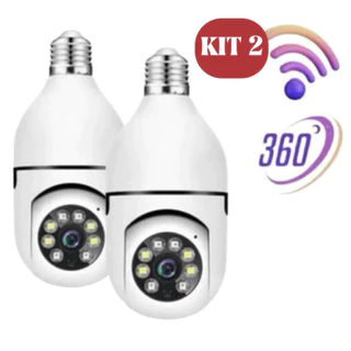 KIT Câmera wifi ip sem fio giratória 360 com encaixe lampada bocal rosca ptz full HD visão noturna segurança 8117