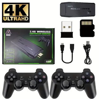 2024 Videogame Stick 4K 64GB 10mil 2 Controles Sem Fio Console Original Portatil Jogos Retro Antigo
