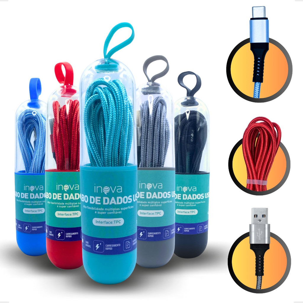 2x Carregador Cabo Usb Tipo C Carregamento Rápido 2 Metros Longo Carga Rápida Turbo Resistente