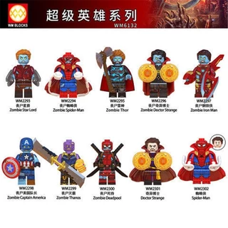 Compatível com blocos de construção Lego Super Inglês Zumbi Homem de Ferro Thanos Doutor Estranho Spiderman Montado Minifigura Brinquedos