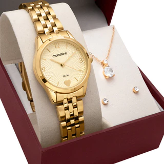 Kit Relógio Mondaine Feminino com Colar e Brincos 32795LPMKDE1K1