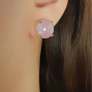 Brinco Pedra Natural Esfera Ametista Banhado a Ouro
