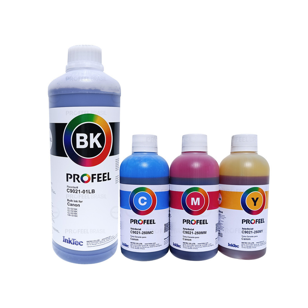 Tinta Inktec Profeel Corante C9021 P/Can Black 1L + Color 3x250ml ...