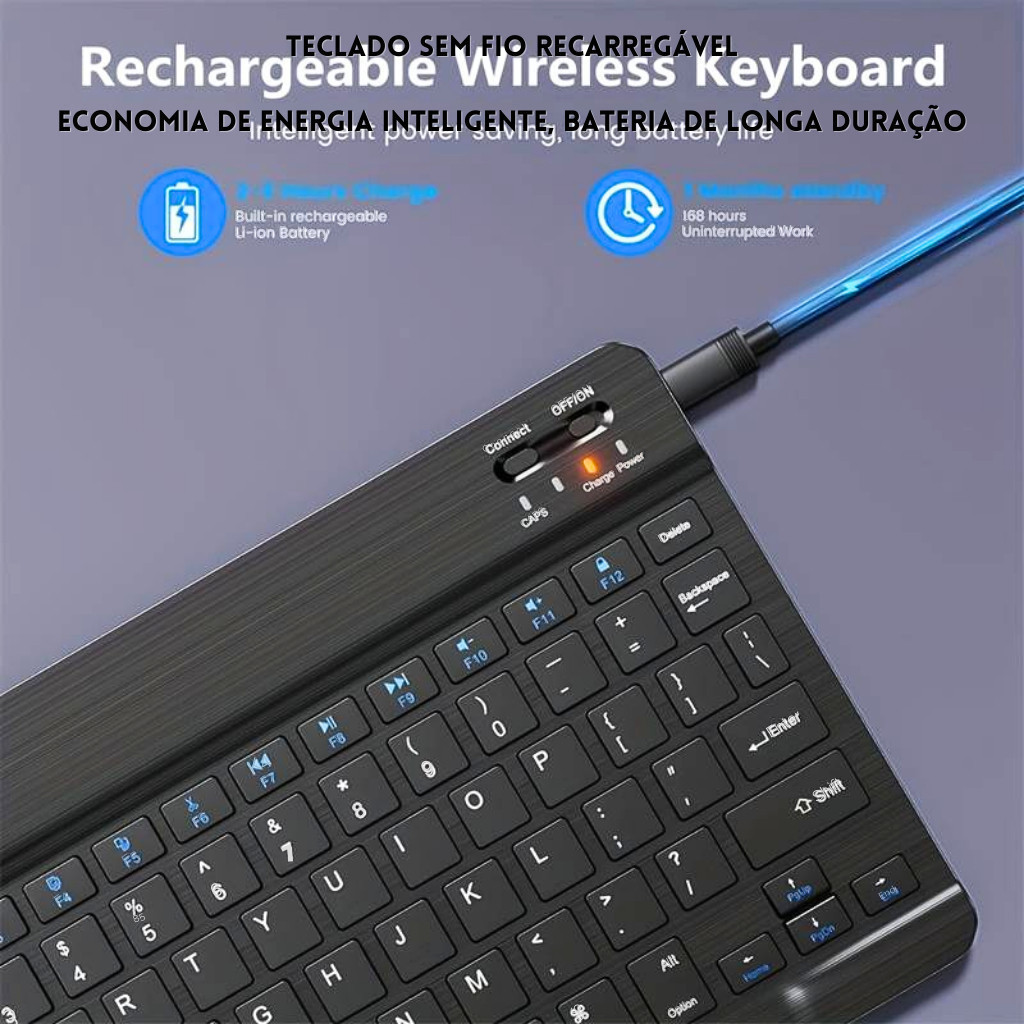 KIT Teclado e Mouse Via Bluetooth Compacto e Design Moderno Compatível Smartphones/Notebook/Tablet