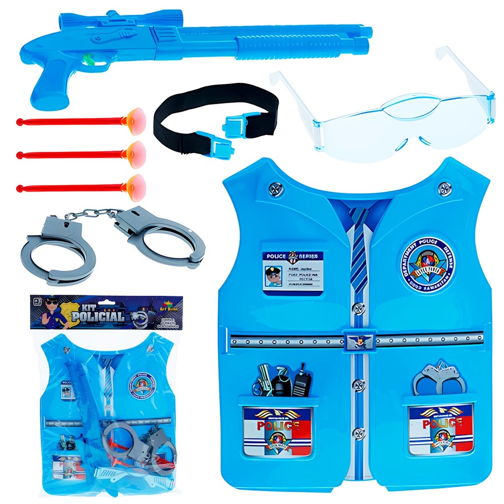 Kit Policial Infantil Com Colete Azul Menino Com 6 Acessórios Fantasia ...
