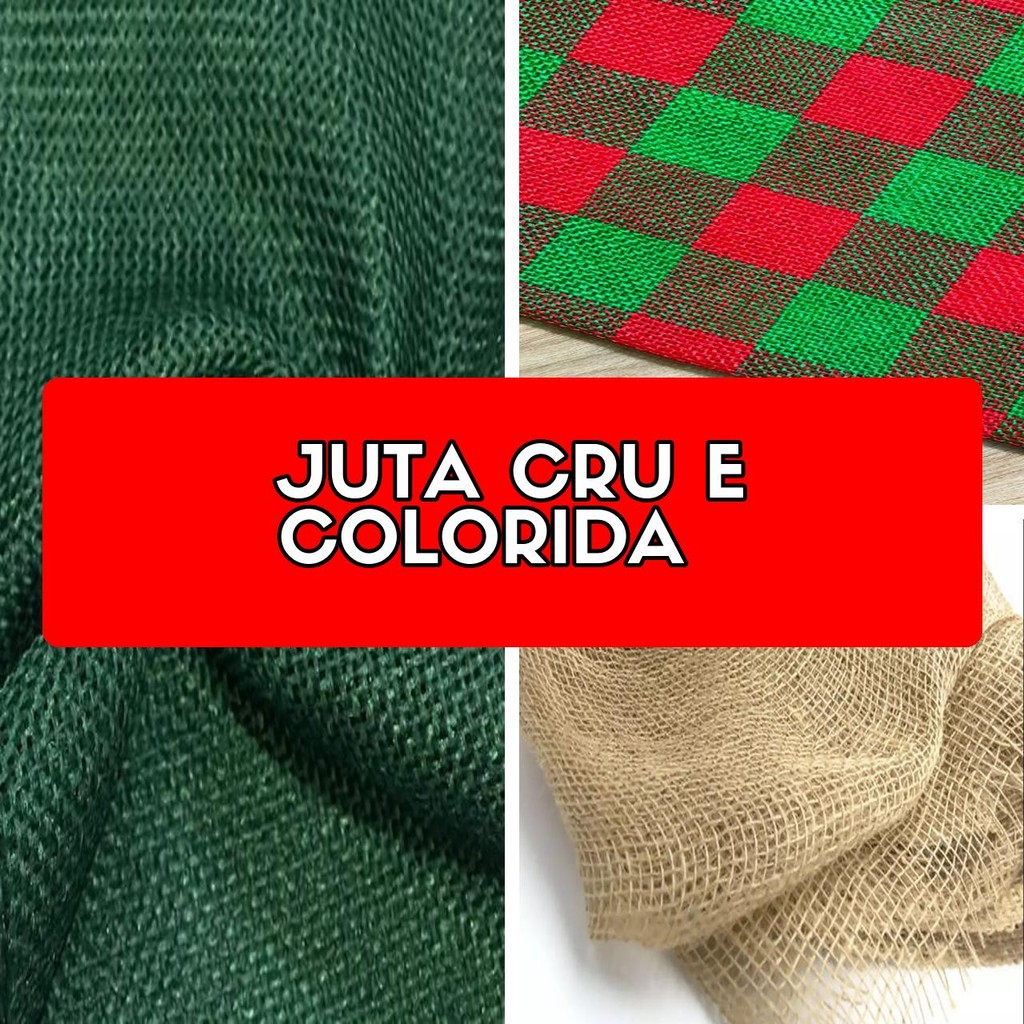1 Metro Tecido Juta Natural - Cru e Colorida - Juta Natalina (1m x 1 ...