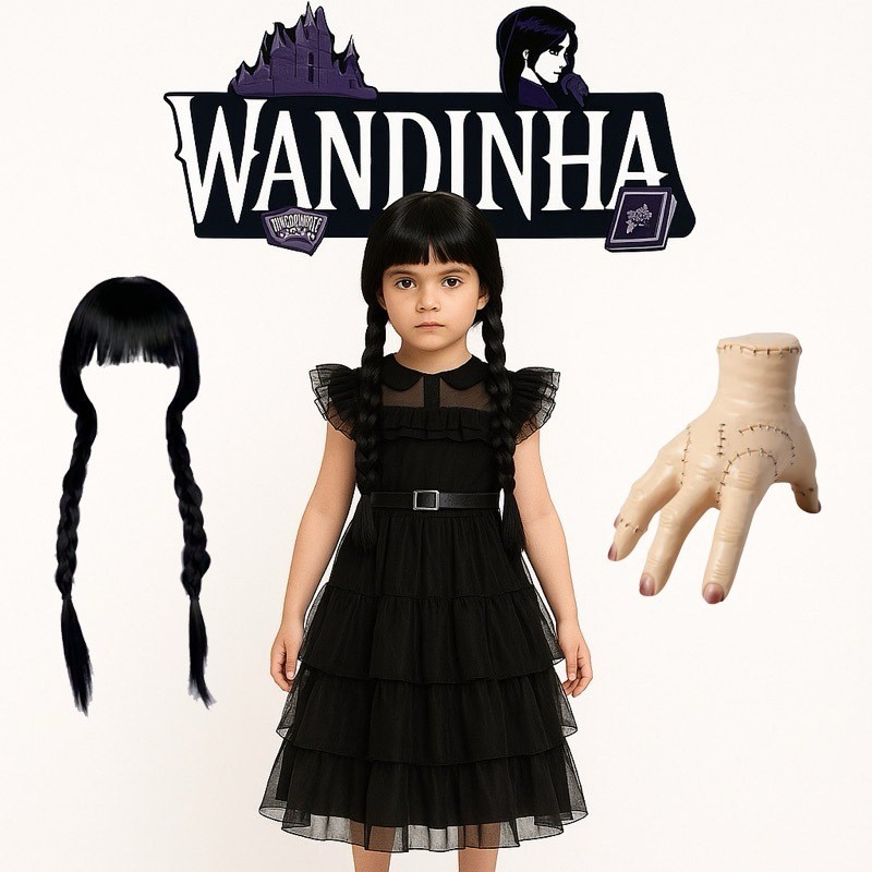 Vestido Luxo Fantasia Infantil Wandinha Vandinha Addams ...