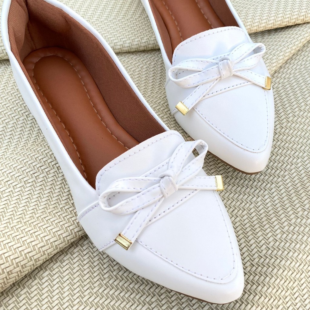 Sapatilha Mocassim Feminina Bico Fino Napa Branca | Shopee Brasil