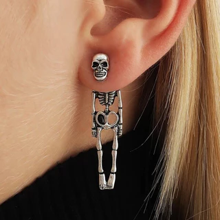 1 Par Criativo Punk Style Skull Skeleton Brincos de Caveira Estilo Punk Jóias