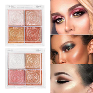 4 Cores Sombra de Alto Brilho Rose Blush Contorno Brilhante Fácil de Colorir
