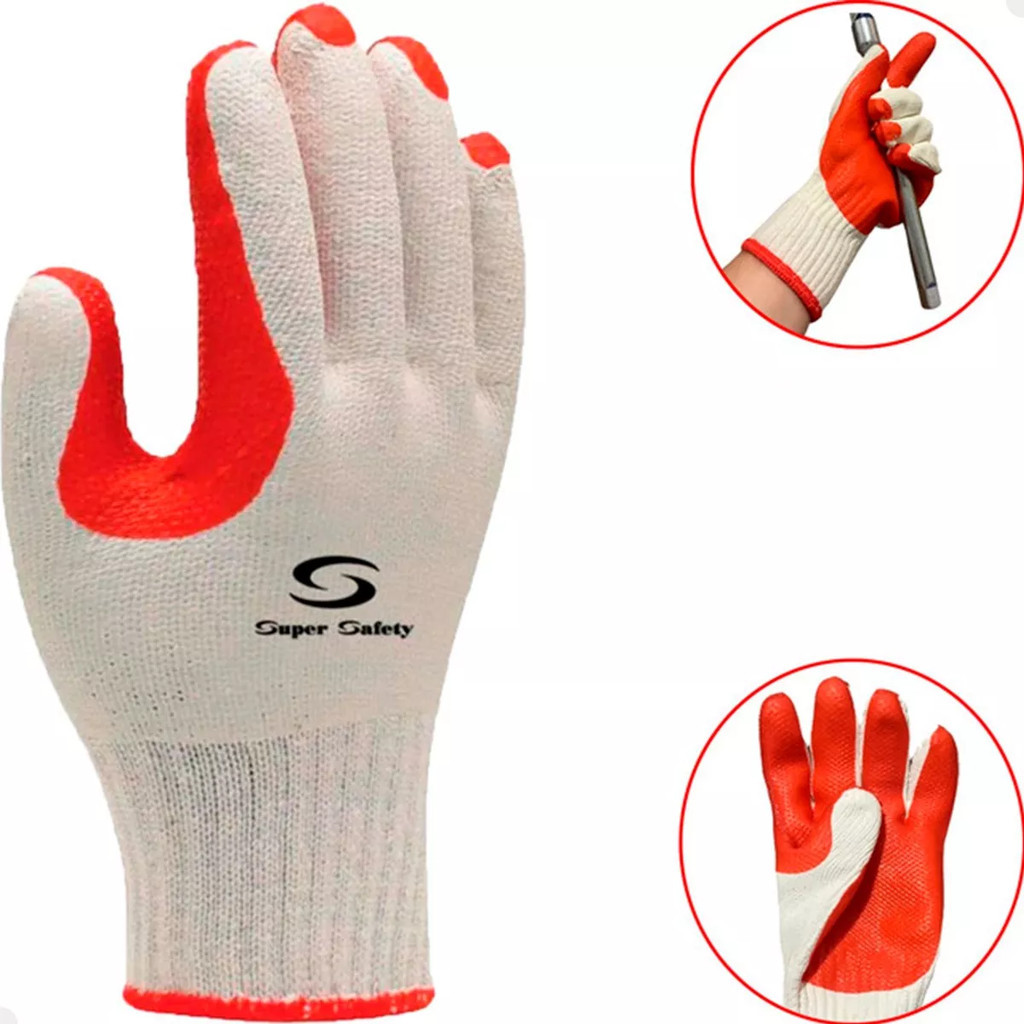 Luva Tricotada Super Safety SS Ruber Com Banho Latex Orange CA 34370