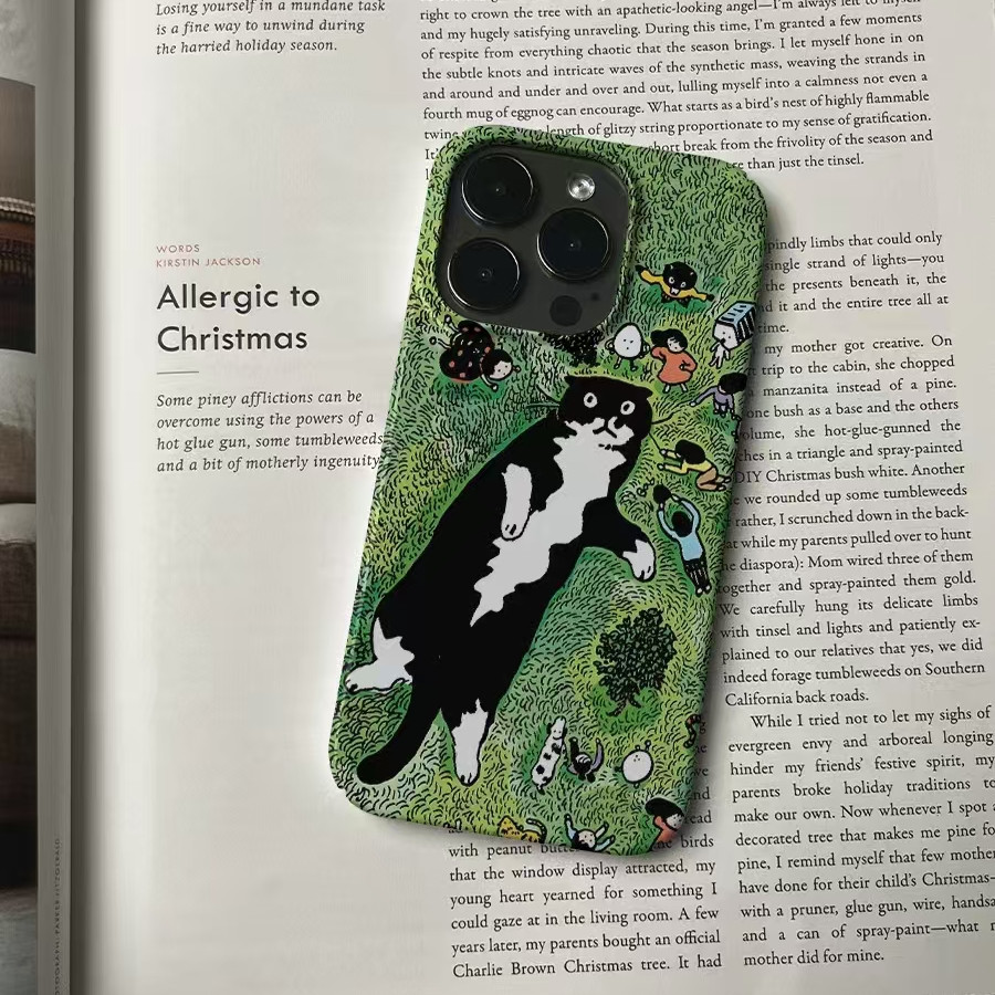 Capa de telefone adequada para iPhone Cute Grass Cat iPhone15pro Capa de telefone iPhone14 Filme 13 Capa dura 12/11/xr/8plus Capa protetora E4T3