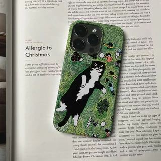 Capa de telefone adequada para iPhone Cute Grass Cat iPhone15pro Capa de telefone iPhone14 Filme 13 Capa dura 12/11/xr/8plus Capa protetora E4T3